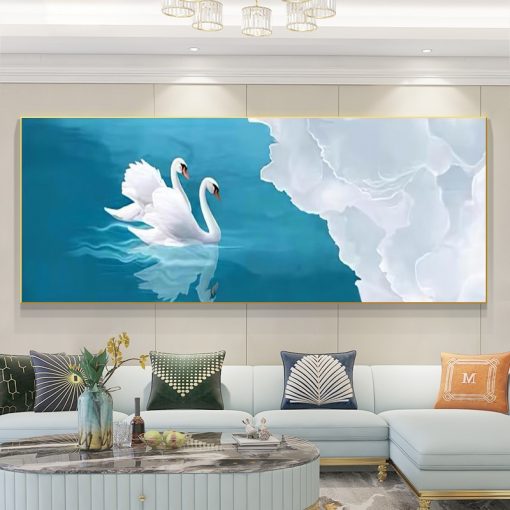 Nordic Swan Lake Wall Pictures Swan Couple Canvas Painting Art Animal Landscape Posters for Bedroom Living 2