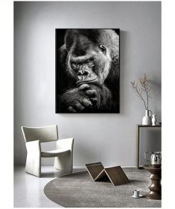 Nordic Wall Picture for Living Room Decoration Monkey Animal Poster Black White Canvas Print Abstract Artwork 2