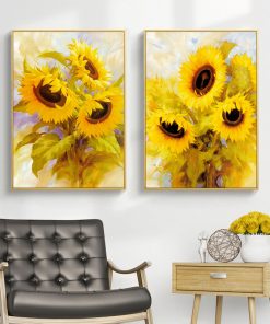 Oil Flower Art Poster Sunflower Canvas Painting Yellow Brilliant Wall Art Nordic Prints Pictures for Living 3