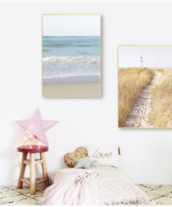 Pampas Grass Wall Pictures for Living Room Home Decor Coastal Wall Art Canvas Painting Pastel Beach 1