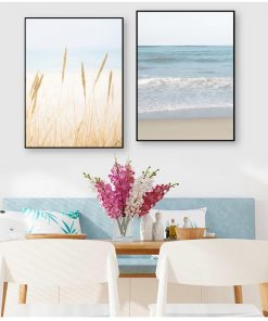 Pampas Grass Wall Pictures for Living Room Home Decor Coastal Wall Art Canvas Painting Pastel Beach 2