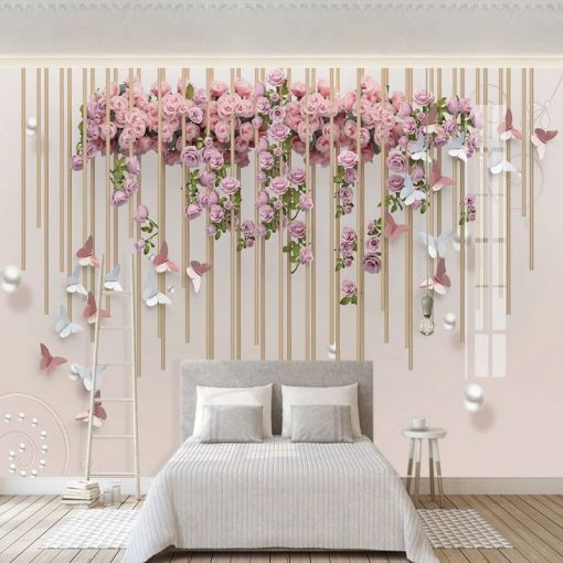 Photo Wallpaper 3D Embossed Flower Butterfly Floral Murals Living Room Bedroom Home Decor Romantic Background Wall 1