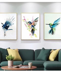 Picking Nectar Wall Art Canvas Painting Watercolor Prints Home Decor Pictures Living Room Colorful Abstract Hummingbird 3