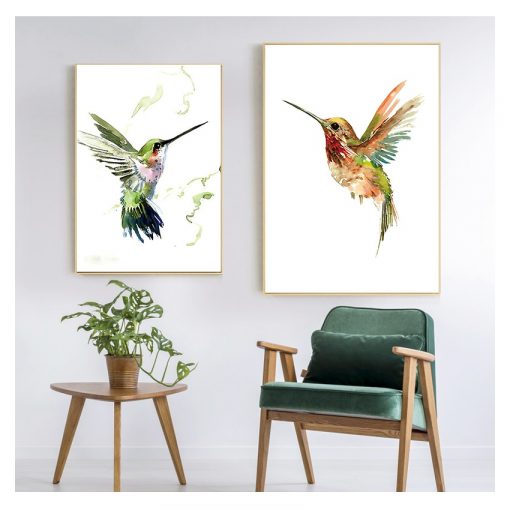 Picking Nectar Wall Art Canvas Painting Watercolor Prints Home Decor Pictures Living Room Colorful Abstract Hummingbird 4