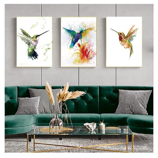 Picking Nectar Wall Art Canvas Painting Watercolor Prints Home Decor Pictures Living Room Colorful Abstract Hummingbird