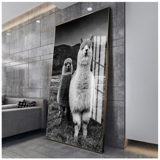 Picture Llama Black and White Wall Kids Room Decor Alpaca Poster Canvas Art Painting Animal Prints 3