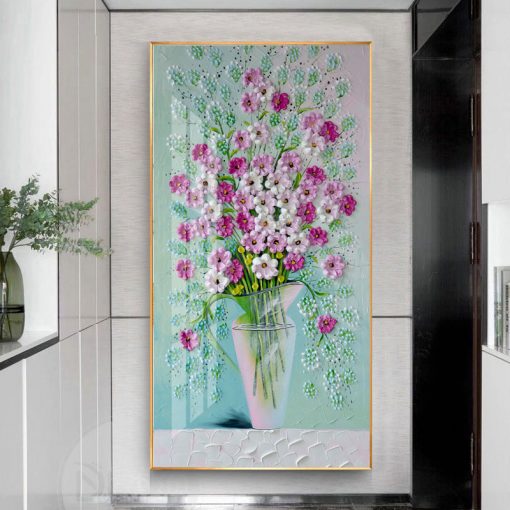 Pink Flower Oil Painting Printed on Canvas Posters and Prints Nordic Luxury Vase Wall Pictures for 2