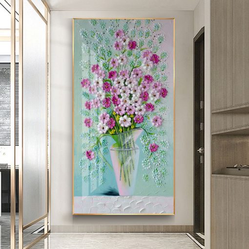 Pink Flower Oil Painting Printed on Canvas Posters and Prints Nordic Luxury Vase Wall Pictures for 3