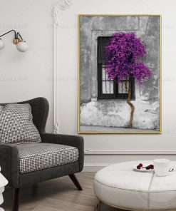 Pop of Color Art Canvas Painting Tree in Front of Window Purple Green Tree Pictures Landscape 2