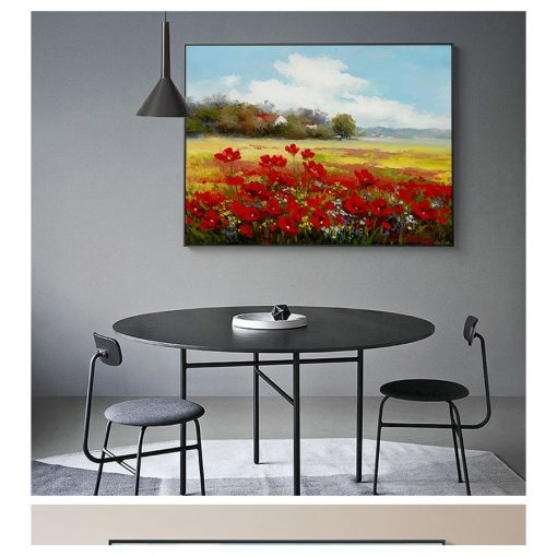 Poppies Landscape Oil Painting on Canvas Modern Pastoral Poster Art Wall Picture for Living Room Print 3