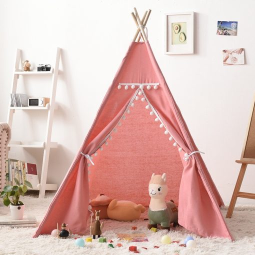 Portable Children Tents Tipi Play House Kids Cotton Canvas Indian Play Tent Wigwam Child Little Beach 3