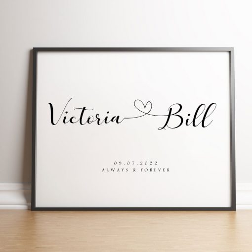 Poster Personalized Custom Couple Lovers Name and Date Canvas Print Minimalist Painting Wedding Anniversary Ceremony Picture 1