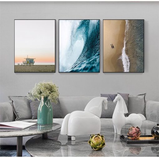 Posters And Prints Wall Pictures For Living Room Decor Sea Beach Wave Girl Surfboard Landscape Wall 3