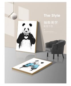 Prints Panda Heart Gesture Boxing Wall Art Posters Nursery Picture for Kids Room Decor Baby Room 3