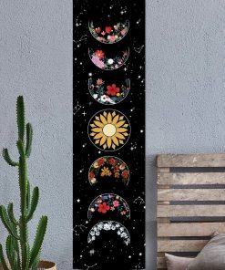 Psychedelic Moon Phase Tapestry Black and White Wall Hanging Moon Floral Throw Blanket Home Decor Wall 2