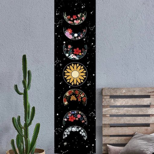 Psychedelic Moon Phase Tapestry Black and White Wall Hanging Moon Floral Throw Blanket Home Decor Wall 2