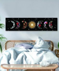 Psychedelic Moon Phase Tapestry Black and White Wall Hanging Moon Floral Throw Blanket Home Decor Wall 3