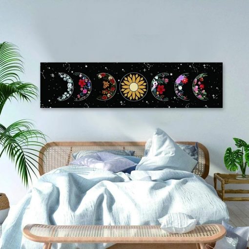 Psychedelic Moon Phase Tapestry Black and White Wall Hanging Moon Floral Throw Blanket Home Decor Wall 3