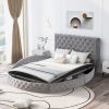 Round Shape Upholstery Low Profile Storage Platform Bed with Storage Space on both Sides and Footboard