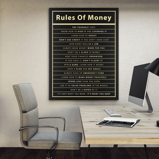 Rules Of Money Motivational Wall Art Canvas Print Office Decor Financial Poster Entrepreneur Millionaire Inspirational Quote 4
