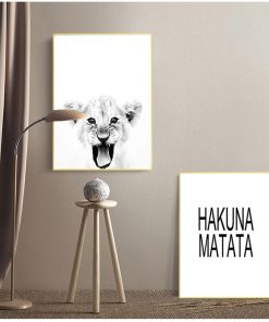 Scandinavian Art Canvas Painting Home Decor Baby Lion Print Wildlife Animal Black White Photography Hakuna Matata 1