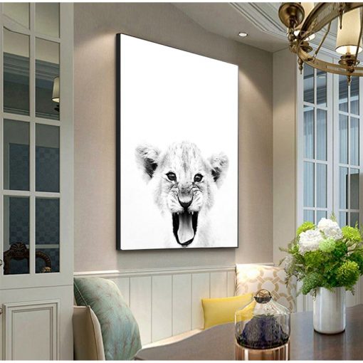 Scandinavian Art Canvas Painting Home Decor Baby Lion Print Wildlife Animal Black White Photography Hakuna Matata 2