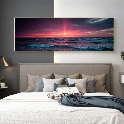 Seaside Sunset Landscape Canvas Print Seascape Painting Prints Wall Art Posters Pictures for Living Room Home