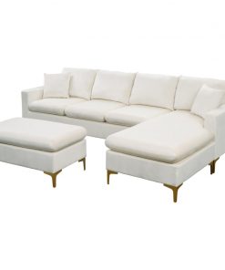 Sectional Sofa with Mul functional Ottoman L Shape Elegant Velvet Upholstered Couch with 2 Pillows for 2