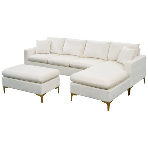 Sectional Sofa with Mul functional Ottoman L Shape Elegant Velvet Upholstered Couch with 2 Pillows for 2