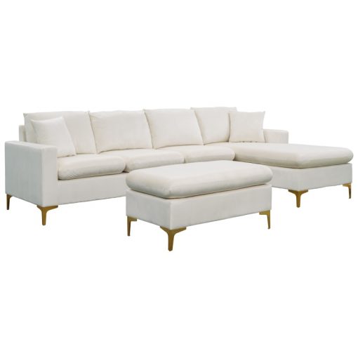 Sectional Sofa with Mul functional Ottoman L Shape Elegant Velvet Upholstered Couch with 2 Pillows for 3