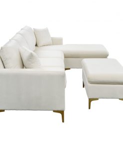 Sectional Sofa with Mul functional Ottoman L Shape Elegant Velvet Upholstered Couch with 2 Pillows for 4