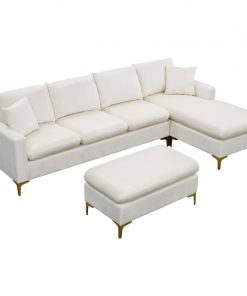 Sectional Sofa with Mul functional Ottoman L Shape Elegant Velvet Upholstered Couch with 2 Pillows for 5