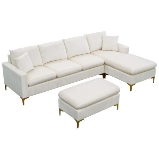 Sectional Sofa with Mul functional Ottoman L Shape Elegant Velvet Upholstered Couch with 2 Pillows for 5