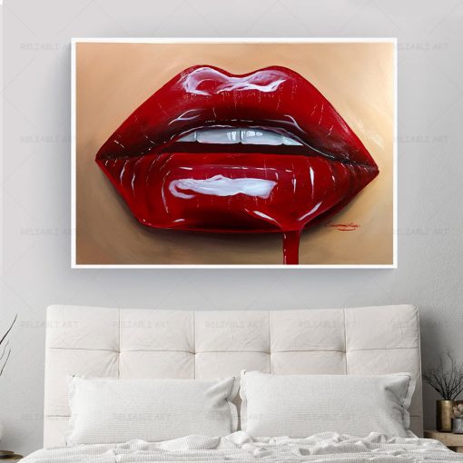 Sexy Red Lips Oil Painting Wall Art Printed Colorful Mouth Liquid Posters and Prints Abstract Art 2