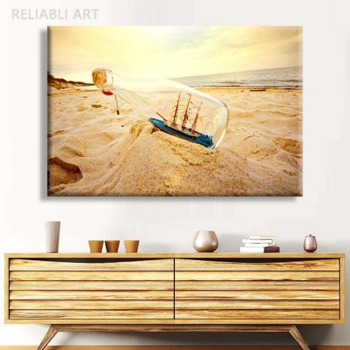 Ship in Bottle Canvas Painting Wall Art Pirate Ocean Nature Landscape Wilderness Modern Art Rustic Scenic 3