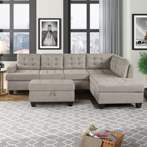 Sofa 3 Piece Sectional Sofa with Chaise Lounge and Storage Ottoman L Shape Couch Living Room 1