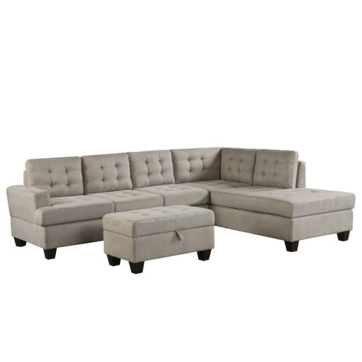 Sofa 3 Piece Sectional Sofa with Chaise Lounge and Storage Ottoman L Shape Couch Living Room 3