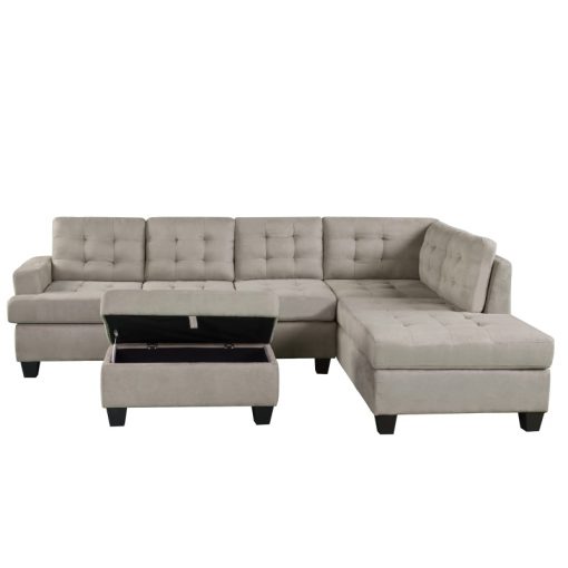 Sofa 3 Piece Sectional Sofa with Chaise Lounge and Storage Ottoman L Shape Couch Living Room 5