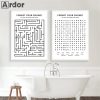 The Great Bathroom Word Search Canvas Painting Funny Quotes Wall Art Poster Black And White Print