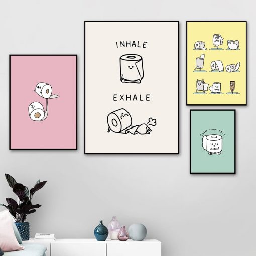 Toilet Paper Yoga Funny Quote Minimalist Wall Art Canvas Painting Nordic Posters And Prints Pictures For