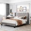 Velvet Upholstered Platform Bed with Tufted Headboard Box Spring Needed Queen Size 84 4 L X