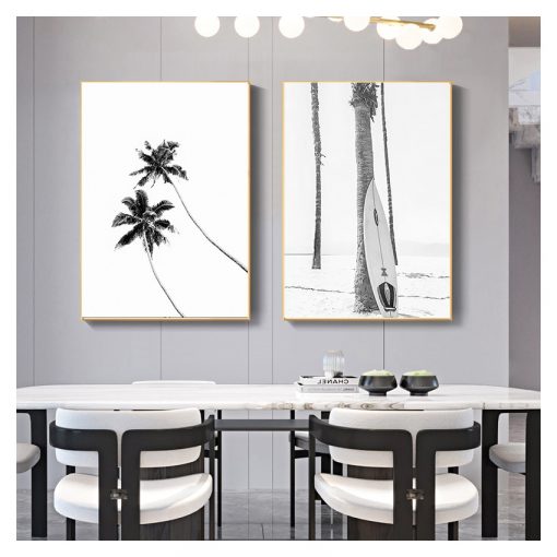 Wall Art Beach Print Ocean Coastal Decor Palm Tree Landscape Wall Pictures for Living Room Modern 4