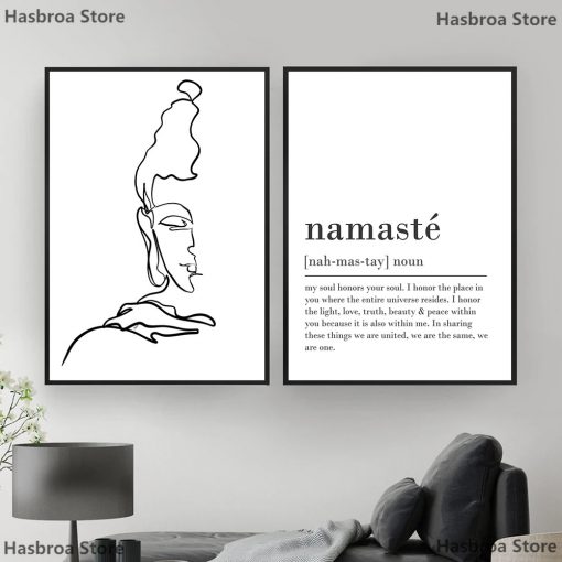 Wall Art Canvas Painting Namaste Definition Print Zen Yoga Black and White Picture Buddha Half Face