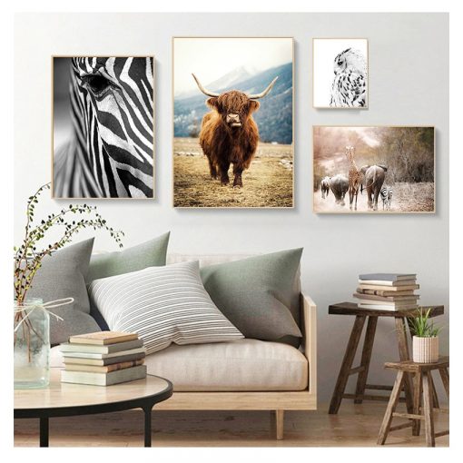 Wall Art Poster African Animal Lion Zebra Cow Canvas Print Painting Nordic Living Room Decor Scandinavian