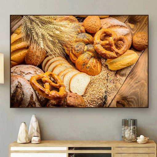 Wheat Kitchen Theme Canvas Painting On The Wall Food Pictures For Kitchen Room Decor Bread Canvas 1