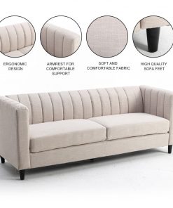 White three seat sofa wood base living room sofa solid wood frame linen sofa 4