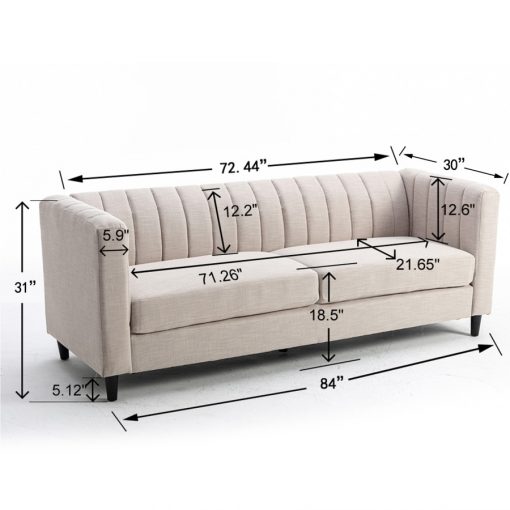 White three seat sofa wood base living room sofa solid wood frame linen sofa 5