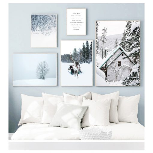 Winter Wall Art Canvas Painting Nordic Posters And Prints Wall Pictures For Living Room Decor Deer 3