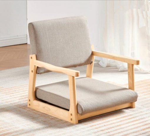 Wood Padded Legless Chair Armchair Zaisu Japanese Tatami Floor Seating Great For Reading Meditating Living Room 1