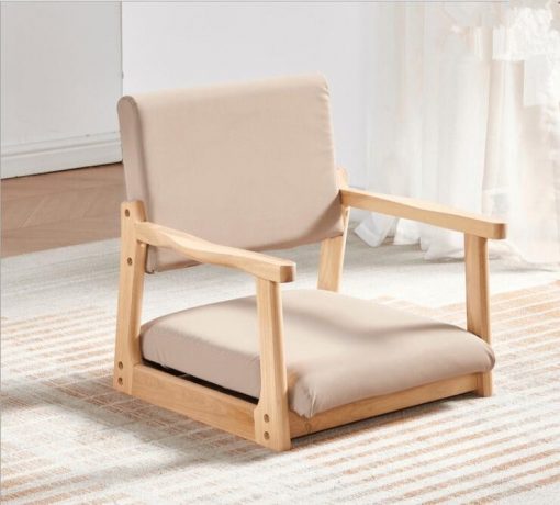 Wood Padded Legless Chair Armchair Zaisu Japanese Tatami Floor Seating Great For Reading Meditating Living Room 2